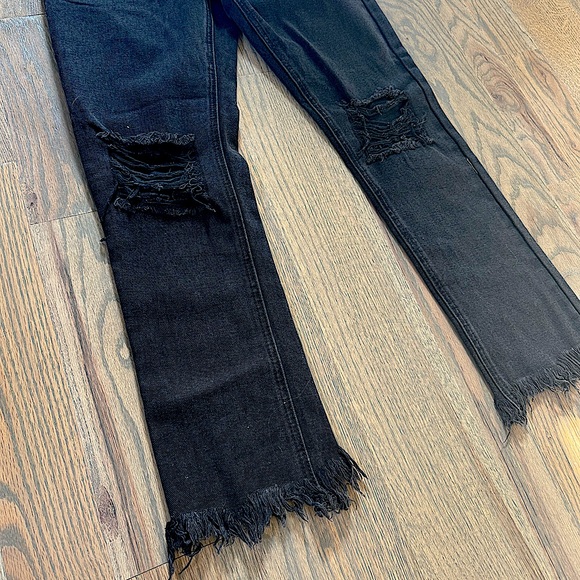 Insane Gene | New with Tags Black Distressed Denim Fray Hem Straight Leg - Picture 2 of 3